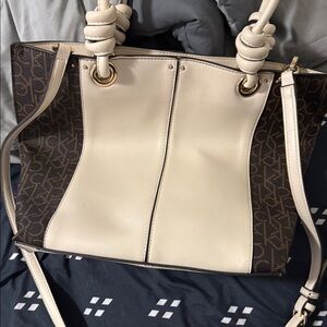 Calvin Klein Cream and Brown Crossbody Bag